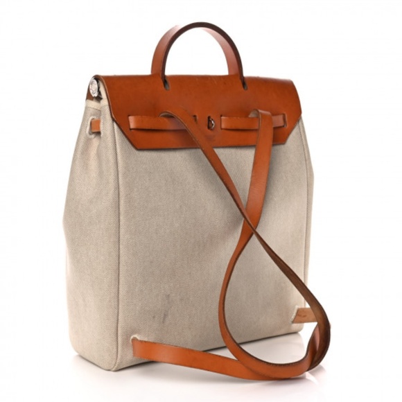 HERMES  Toile Vache Calfskin Herbag 30 PM Backpack Natural - Picture 3 of 12